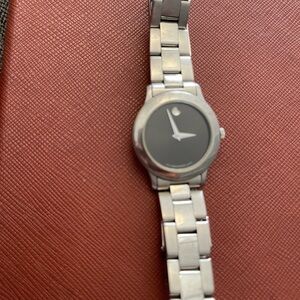 Movado Silver Watch with Black Dial